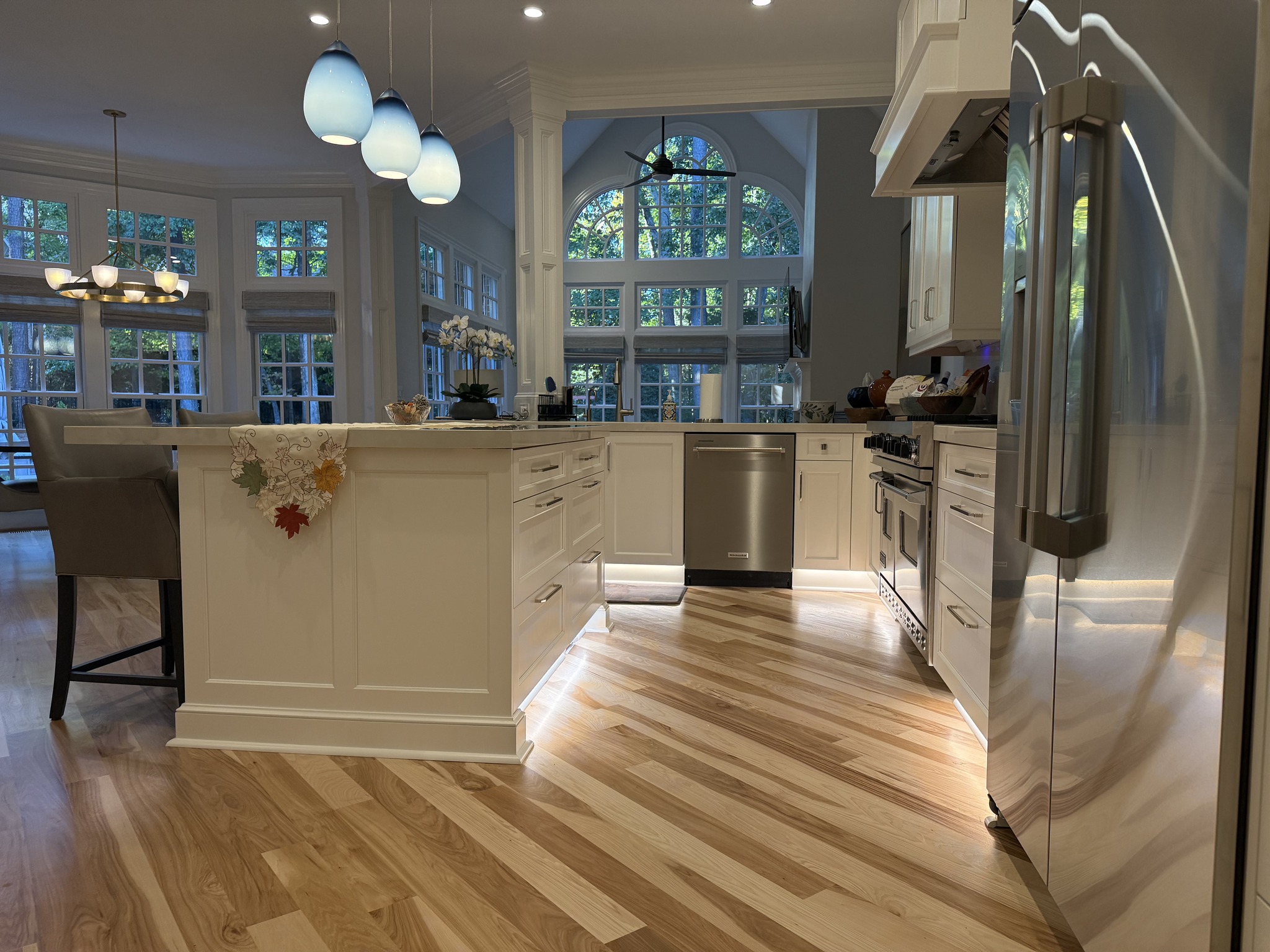 Kitchen with pendant lights over island